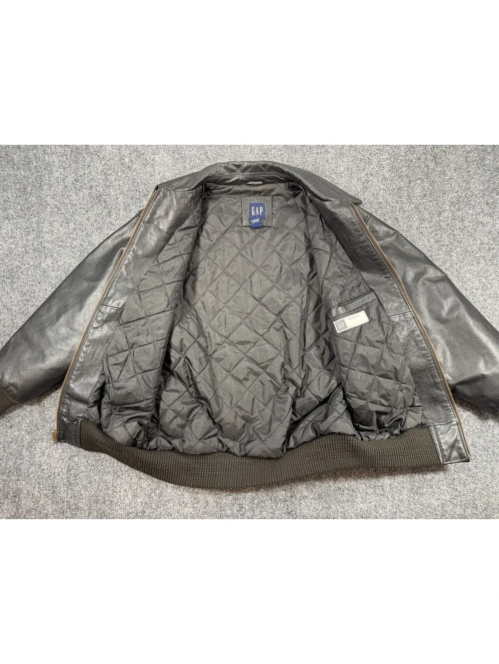 Gap Boys Bomber Jacket Size Xlarge Black  Leather Zip Up Ribbed Trim